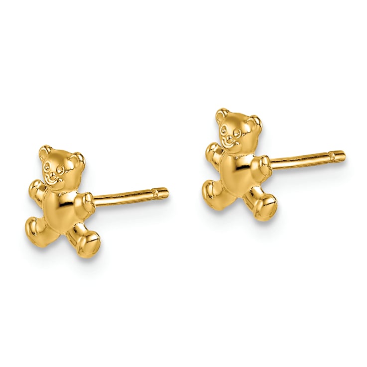 14K Yellow Gold Teddy Bear Post Earrings