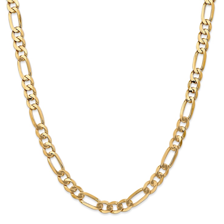 14K Yellow Gold 7mm Flat Figaro Chain Necklace