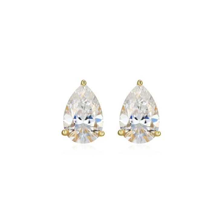 Pear Shape Moissanite 14k Yellow Gold Over Silver Stud Earrings 3.00ctw DEW