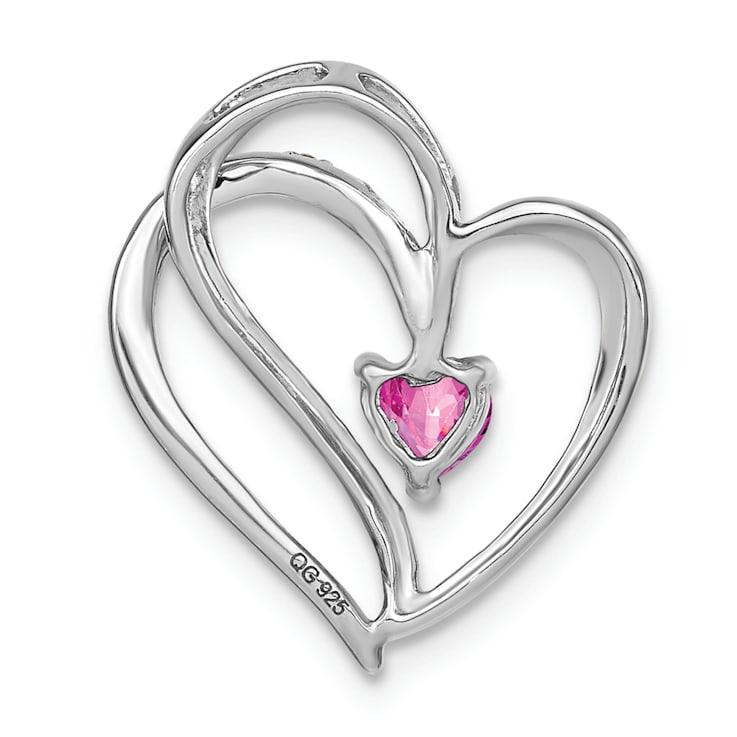 Rhodium Over 14k White Gold Pink Sapphire and Diamond Heart Chain Slide