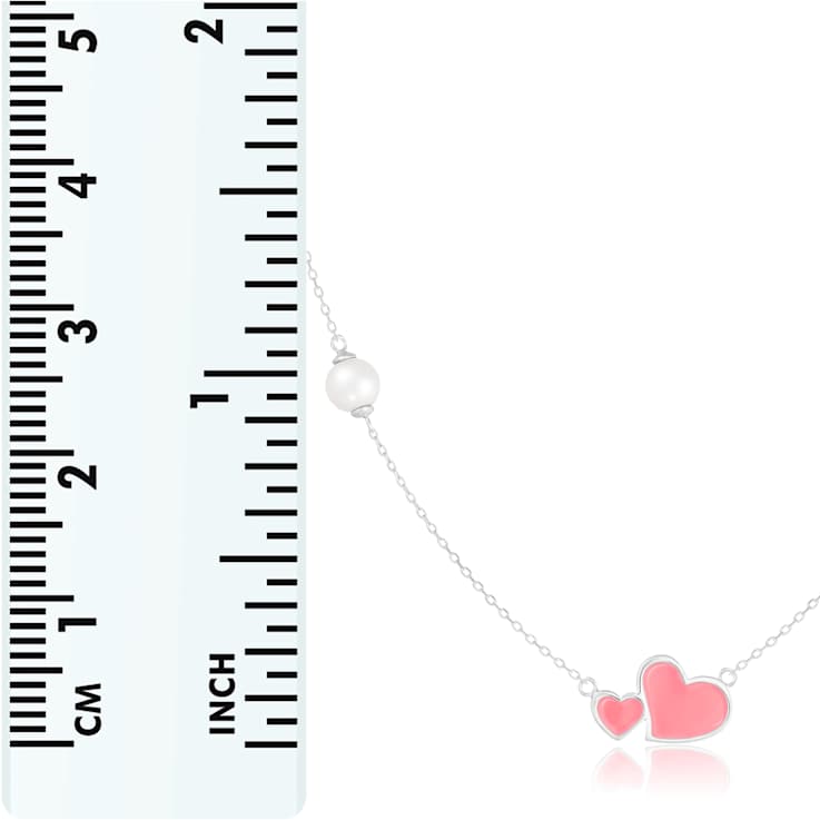 6.5-7mm Off Round White Cultured Freshwater Pearl and Pink enamel
Rhodium Over Sterling Necklace