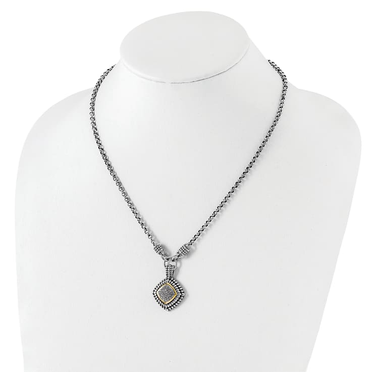 Sterling Silver Antiqued with 14K Accent Diamond Necklace
