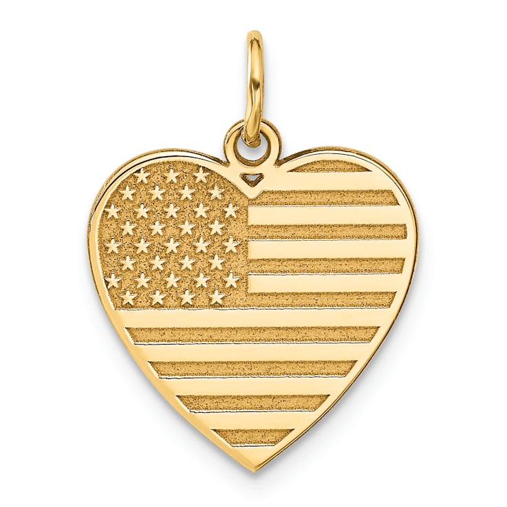 14k Yellow Gold Textured Flag Heart Pendant