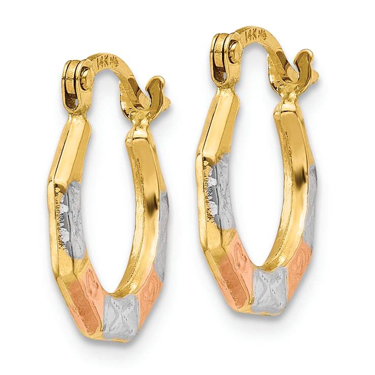 14k Yellow Gold and Rhodium Over 14k Yellow Gold 1/2" Hoop Earrings