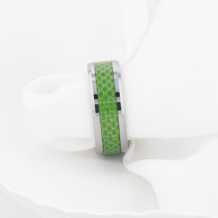 VERMONT Tungsten Wedding Band With Emerald Green Carbon Fiber Inlay 8mm