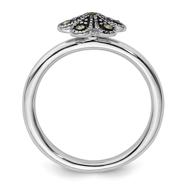 Rhodium Over Sterling Silver Stackable Expressions Marcasite Scalloped Ring