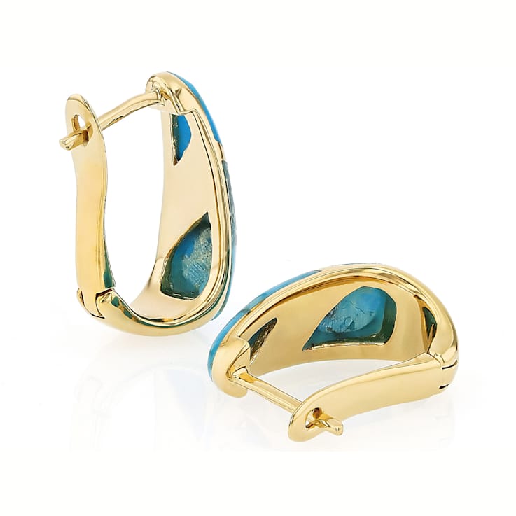 Turquoise Dangle Earrings In 18K Gold Over Sterling Silver 12x7mm And 12x8mm