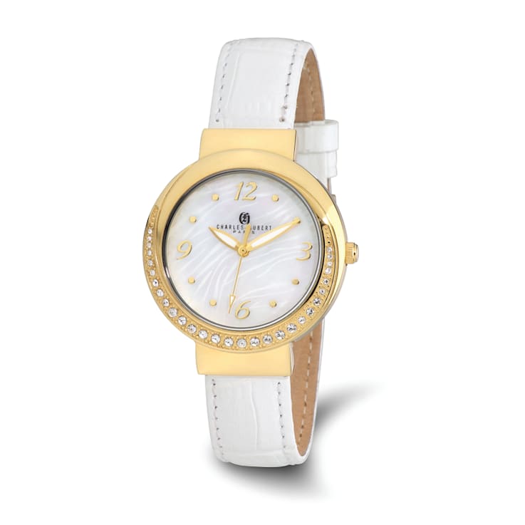 Charles Hubert Ladies IP Plated Stainless Steel Leather 38mm Watch