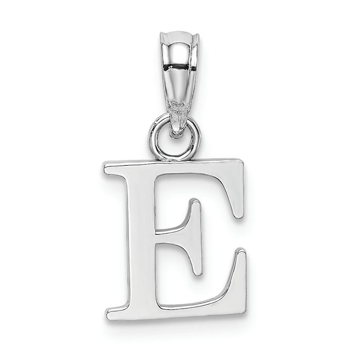 Rhodium Over 14k White Gold Polished Block Letter E Initial Pendant
