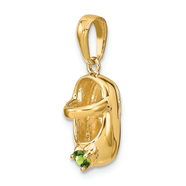 10k Yellow Gold 3D August Birthstone Peridot Simulant Baby Shoe Charm