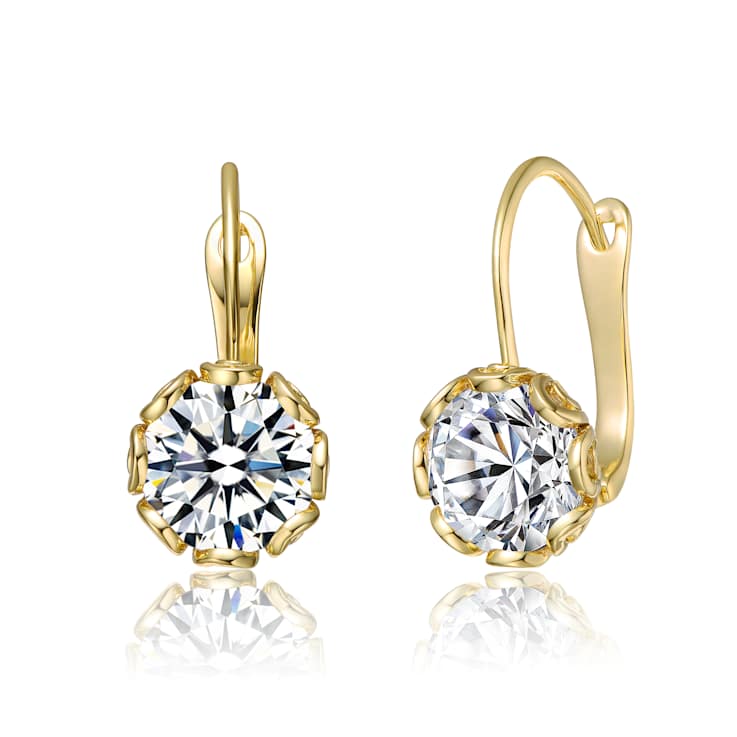 CZ Solitaire Drop Earrings In 14K Gold Over Brass