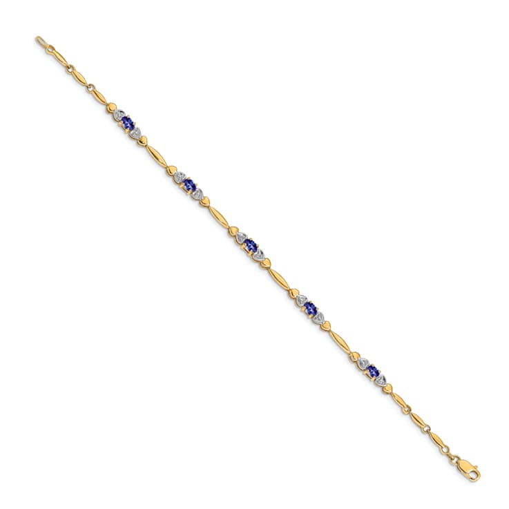 14k Yellow Gold and Rhodium Over 14k Yellow Gold Diamond and Tanzanite Bracelet
