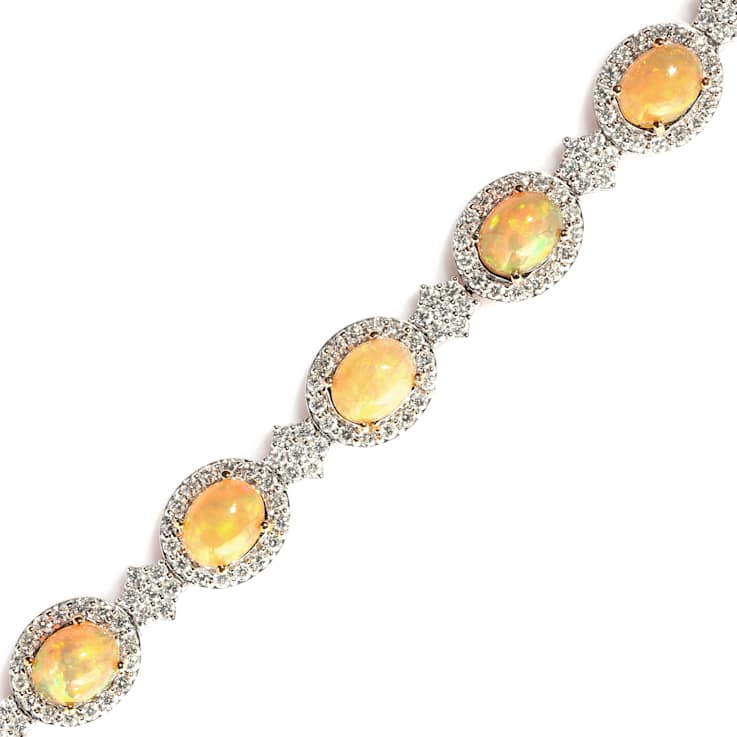 10.50 Ctw White Opal and 5.77 Ctw White Diamond Bracelet in 14K WG