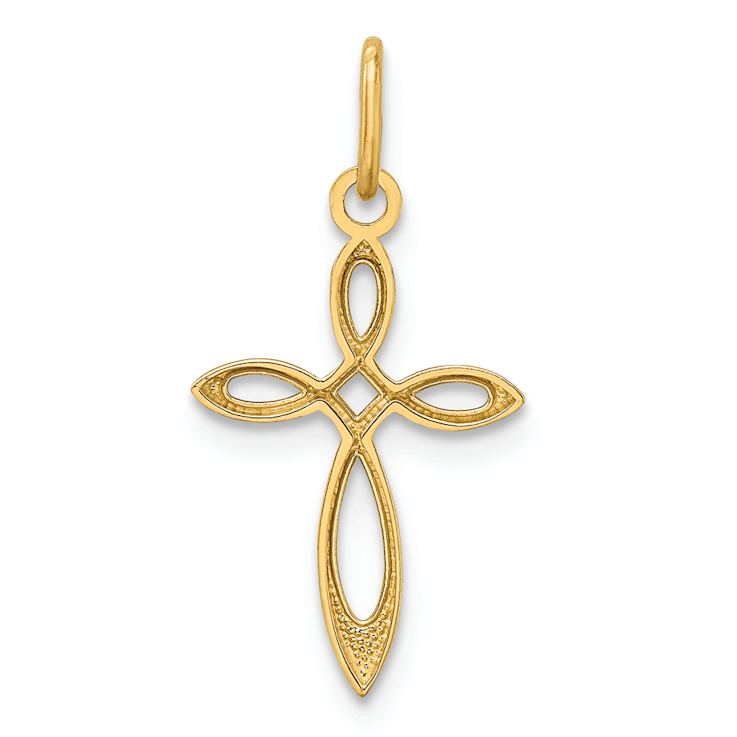 14k Yellow Gold Polished Small Ribbon Cross Pendant