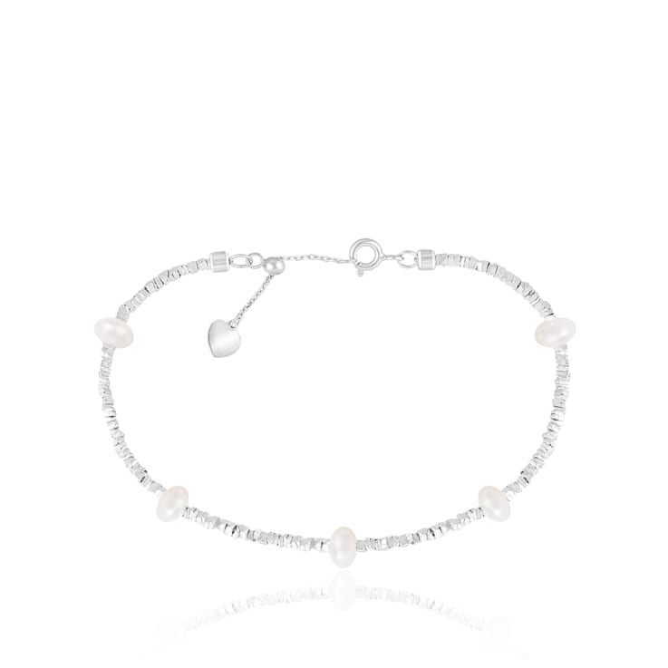 4.5-5mm White Cultured Freshwater Pearl Silver  Bracelet