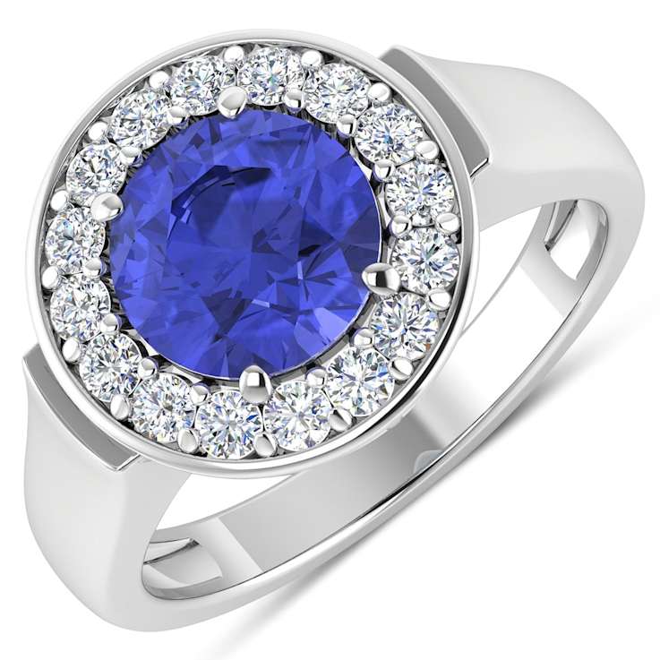 2.5ctw Violet Tanzanite and Diamond 14K White Gold Halo Ring