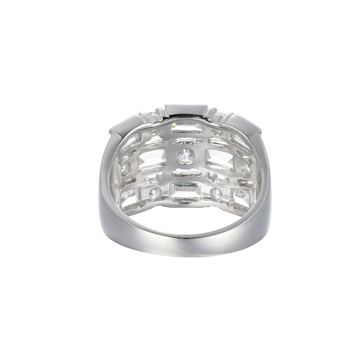 White Cubic Zirconia Platinum Over Sterling Silver Three Row Band Ring 4.62ctw