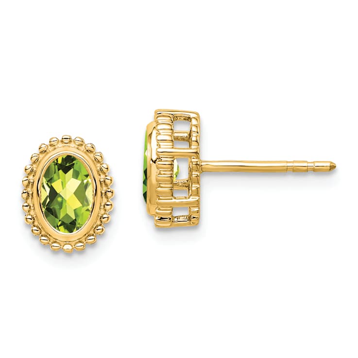 10k Yellow Gold 0.9ctw Oval Peridot August Birthstone Stud Earrings