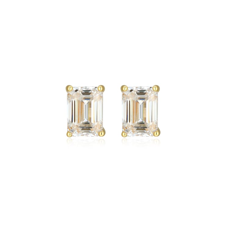 Emerald Cut Moissanite 14k Yellow Gold Over Silver Stud Earrings 2.02ctw DEW