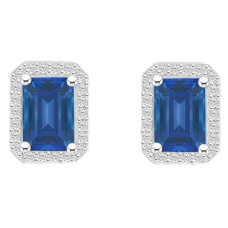 7x5mm Emerald Cut Created Sapphire And Created White Sapphire 10k White
Gold Stud Earrings