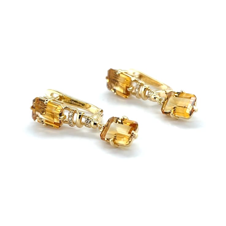 Yellow Citrine Octagon14K Yellow Gold Over Sterling Silver Drop Earrings