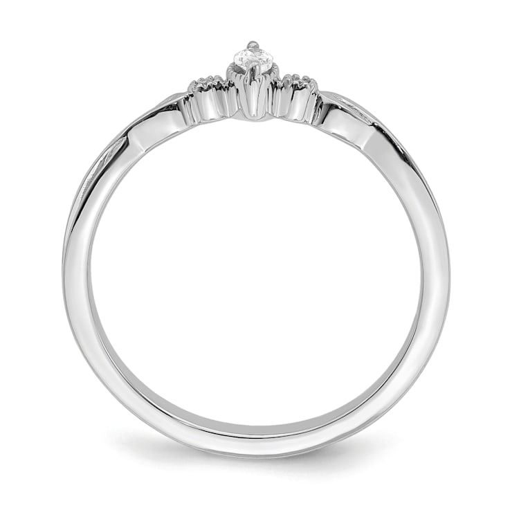 Rhodium Over 14K Gold Petite Beaded Edge Marquise Diamond Ring 0.09ctw