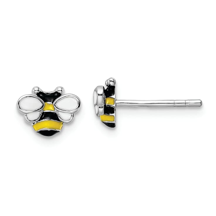 Rhodium Over Sterling Silver Enamel Bumblebee Children's Post Earrings