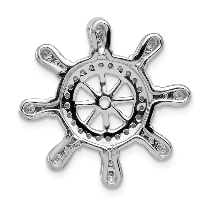 Rhodium Over 14k White Gold Diamond Ship Wheel Pendant