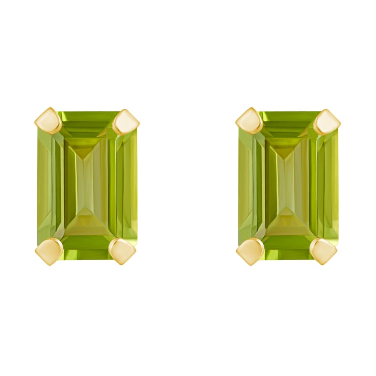 6x4mm Emerald Cut Peridot 10k Yellow Gold Stud Earrings
