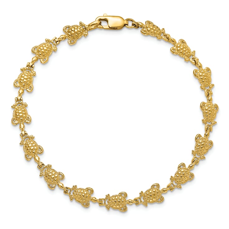 14k Yellow Gold Textured Turtle Link Bracelet