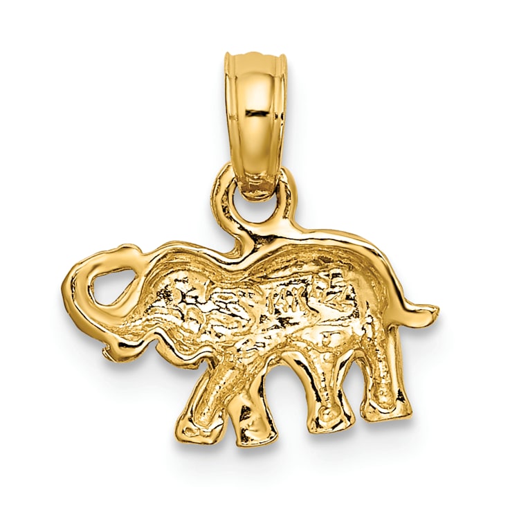 14k Yellow Gold Polished and Textured Small Elephant Charm