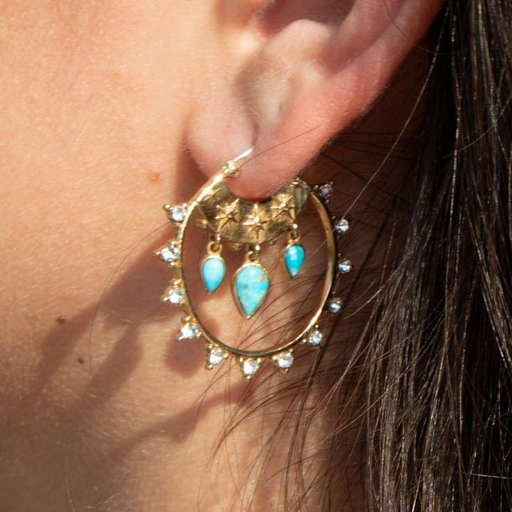 Barse Jewelry Blue Composite Turquoise Gold Tone Hoop Earrings