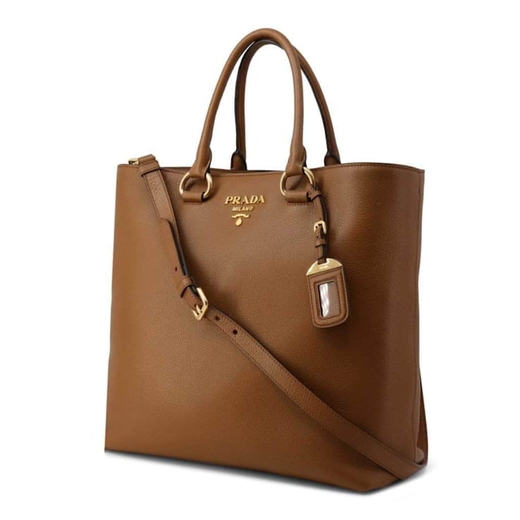 Prada Vitello Phenix Cognac Brown Shopping Tote Bag 197SRA