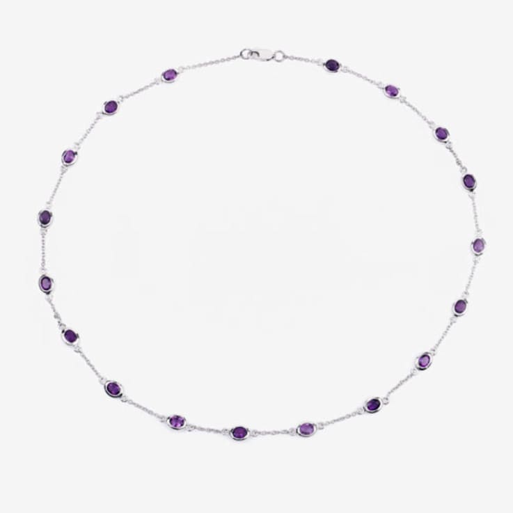 Oval Purple Amethyst By the Yard Rhodium Over Sterling Silver Station
Necklace 6.12ctw