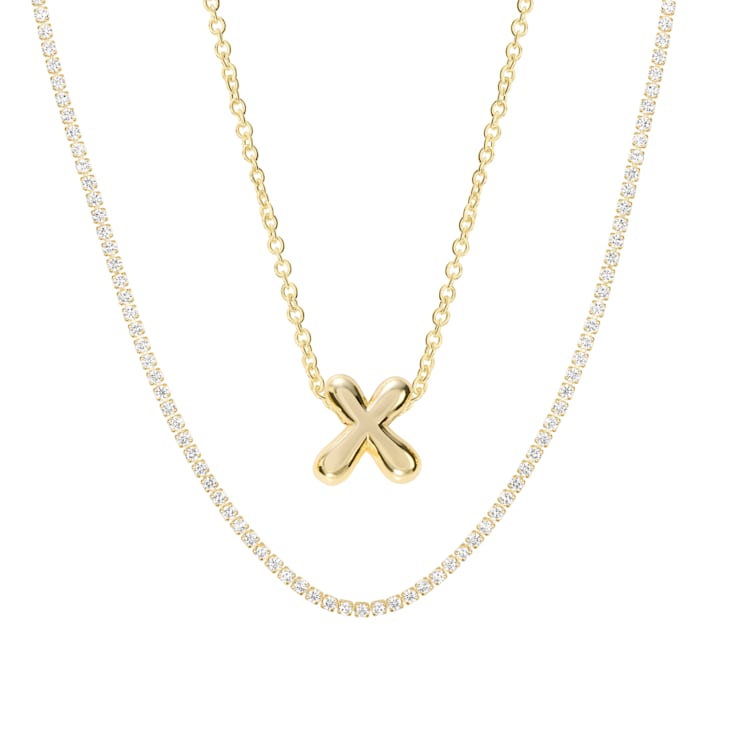 CZ Initial X Tennis Necklace And Pendant Set In 14K Gold Over Brass 4.05ctw