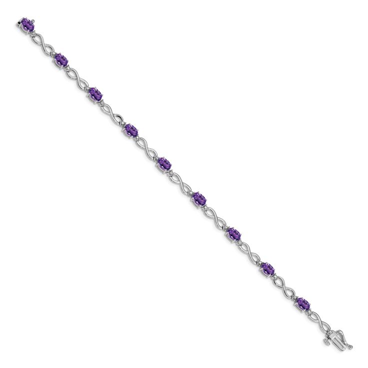 Rhodium Over 10k White Gold Amethyst and Diamond Infinity Bracelet