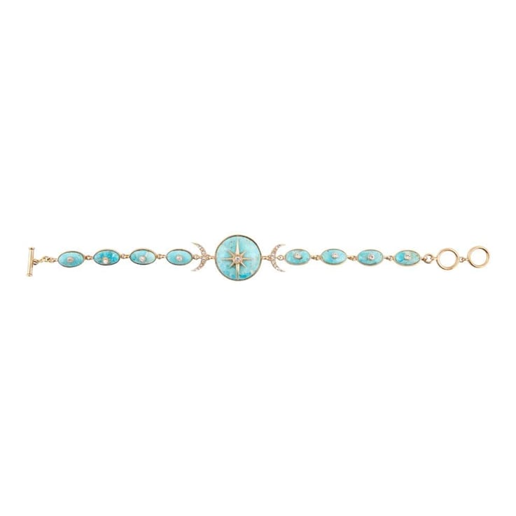 Barse Jewelry Blue Composite Turquoise Gold Tone Celestial Link Bracelet