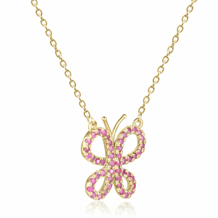 Ruby Butterfly 14K Yellow Gold Over Sterling Silver Necklace