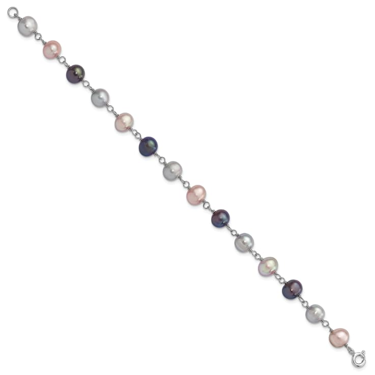 Rhodium Over Sterling Silver Multi-color Freshwater Pearl
Necklace/Bracelet/Earring Set