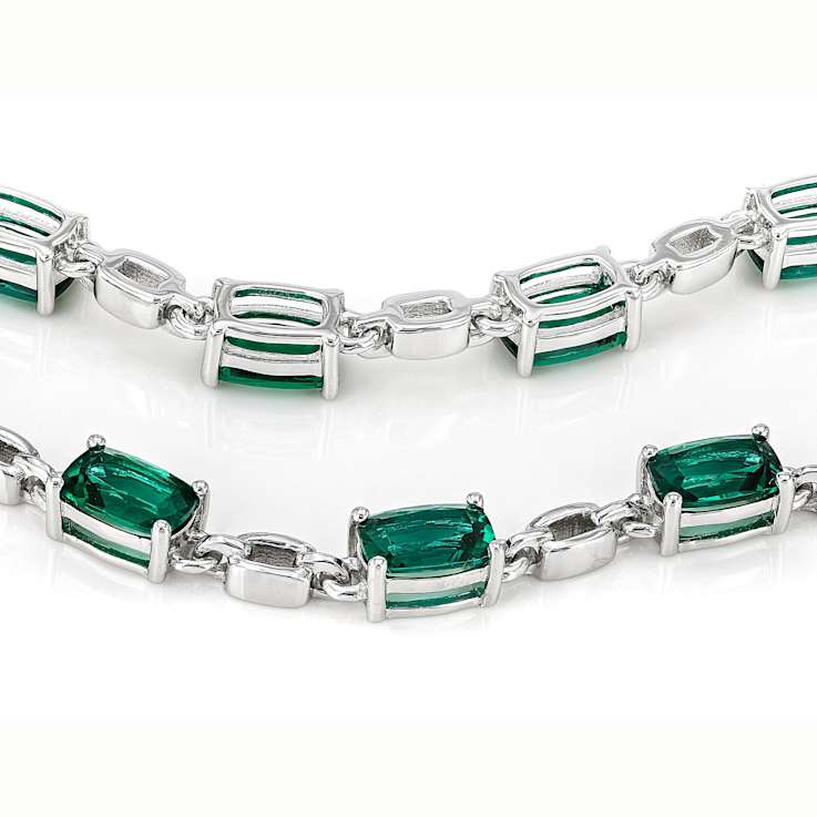 Lab-Created Emerald Station Bracelet In Sterling Silver 5.85ctw