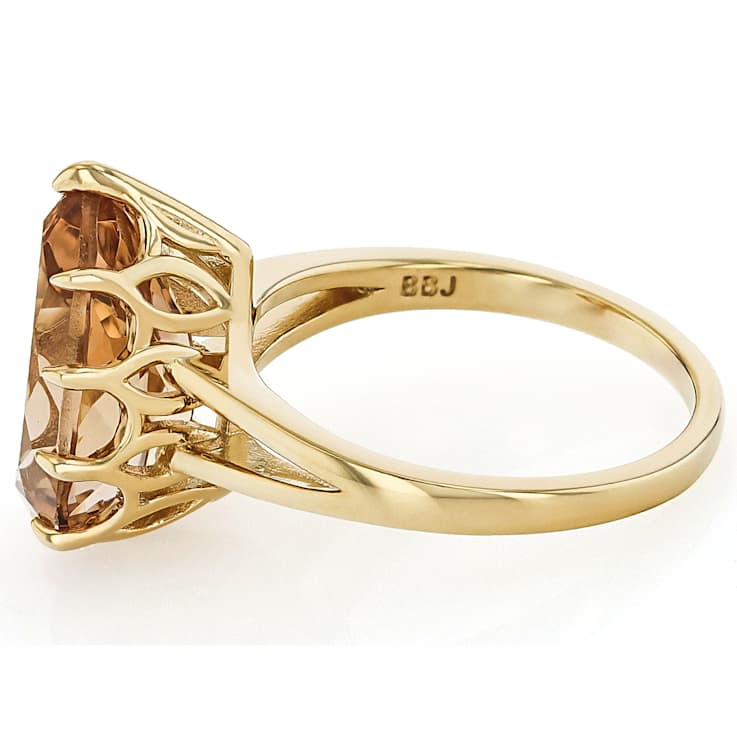 Champagne Quartz Pear Solitaire Ring In 18K Gold Over Sterling Silver 4.41ct