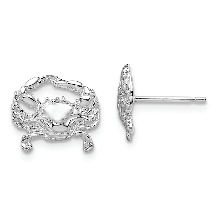 Rhodium Over Sterling Silver Polished Small Blue Crab Post Earrings