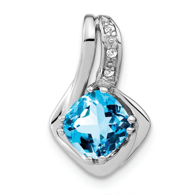 Rhodium Over 10k White Gold 1.68 cttw Swiss Blue Topaz and Accent
Diamond Pendant