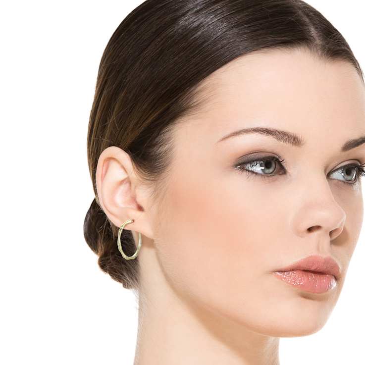 Bamboo Open Hoop Earrings In 14K Gold Over Brass