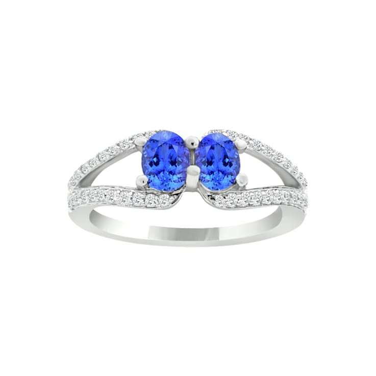 14K White Gold Oval Tanzanite and Diamond Ring, 0.85ctw