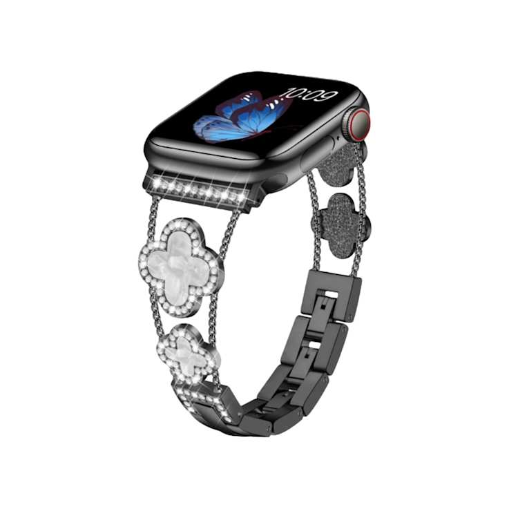 Crystal with Resin Four Leaf Clover Black Stainless Steel Apple Watch
Band (38/40/41mm) BAND ONLY