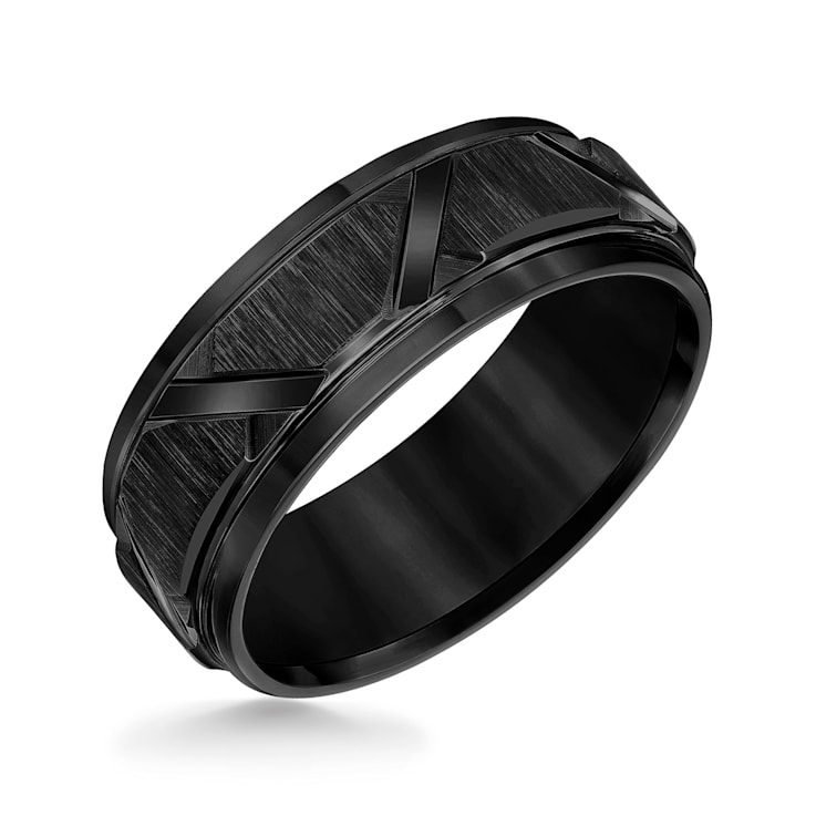 8mm Step-Edge Diagonal-Cut Comfort Fit Band in Black Tungsten Carbide
with Wire Brush Finish