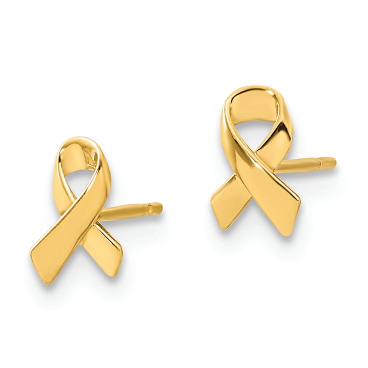 14K Yellow Gold Awareness Ribbon Post Earrings