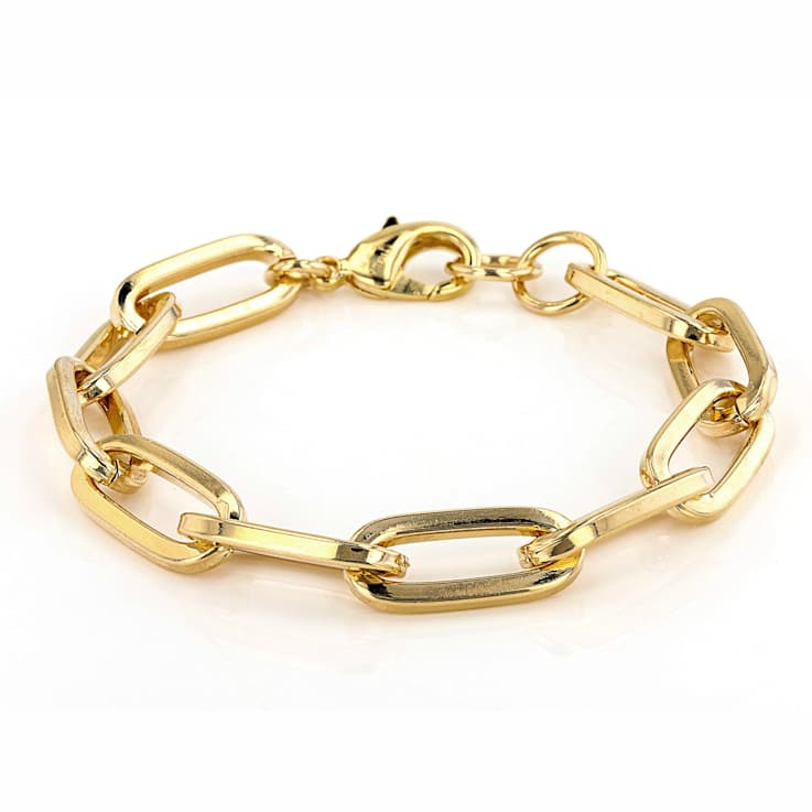 Paperclip Link Bracelet In 18K Gold Over Bronze