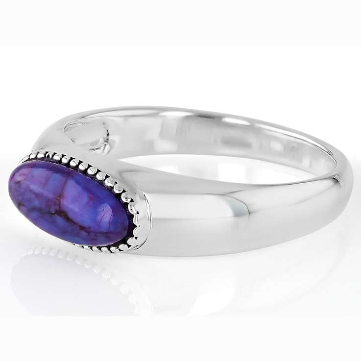 Purple Turquoise East-West Solitaire Ring In Oxidized Sterling Silver